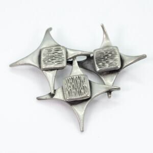 Vintage Coro Corocraft MCM Mid Century Brutalist 3 Stars Silver Tone Brooch